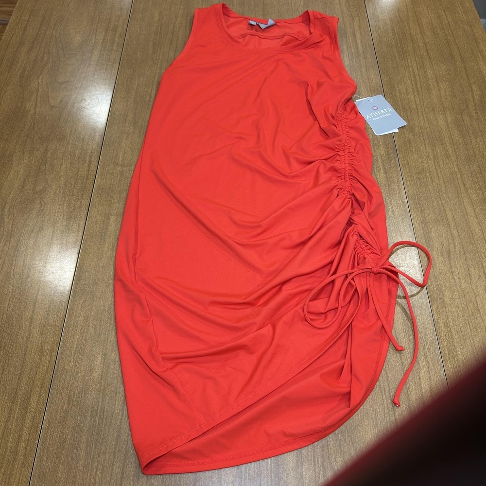 Athleta Dress Womens‎ Medium Orange Side Scrunch Tank Ruched Travel Sheath